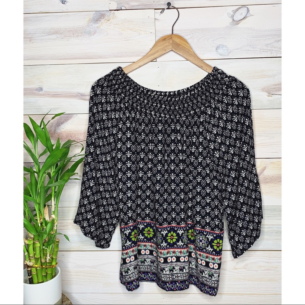 GS- Elephant Boho Off the Shoulder Blouse Flowy with Long Sleeves